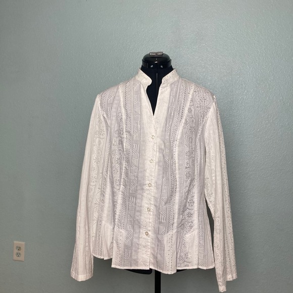 16 R Q T Sheer White Silver Gitter button up shirt overshirt long sleeve - Picture 1 of 8